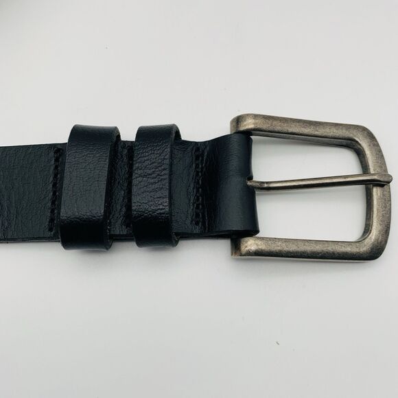 Mens Leather Belt Black Size 46-48 Full Grain Leather Nickel Hardware - Picture 3 of 10